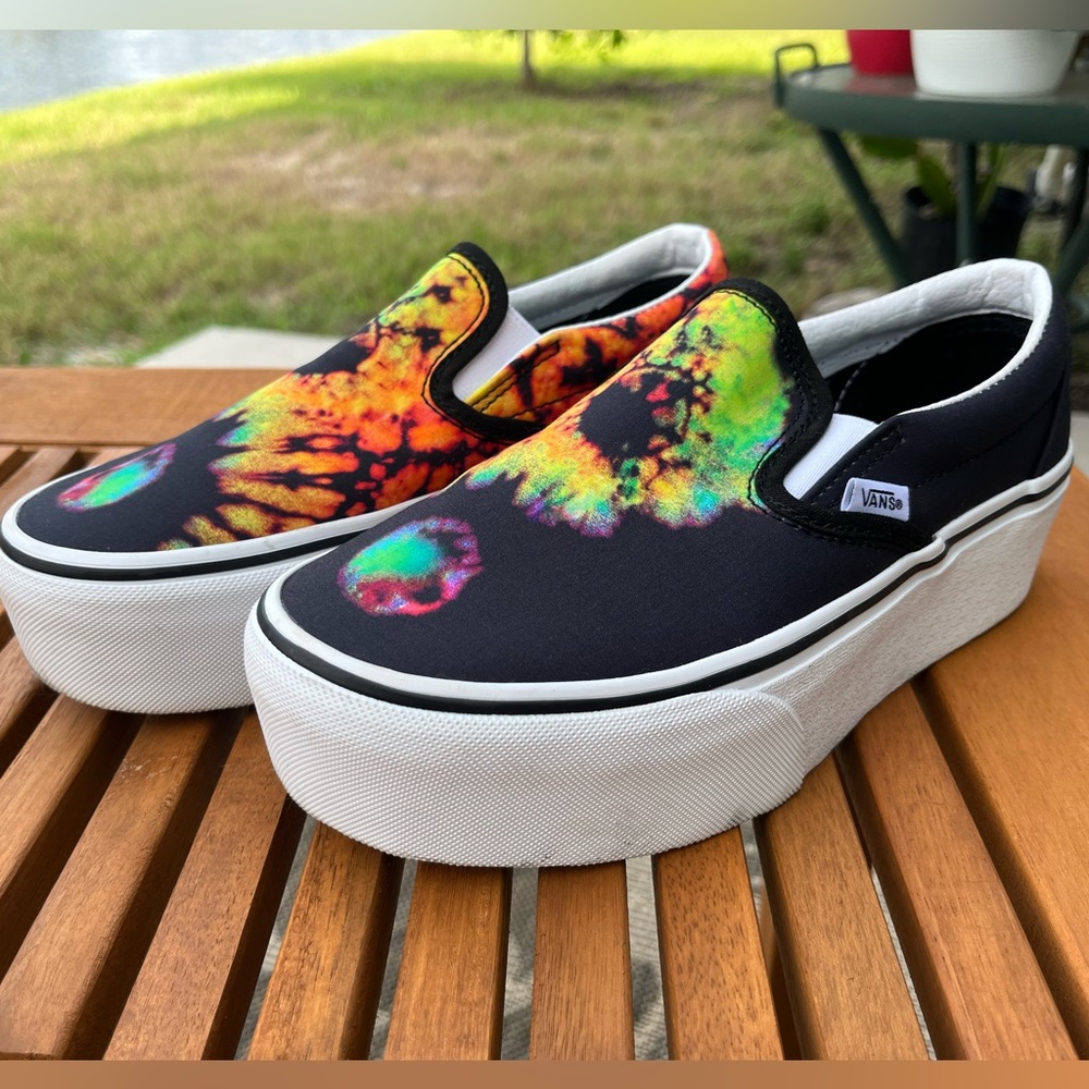 Vans Tie-Dye Platform Slip Ons, Size 6